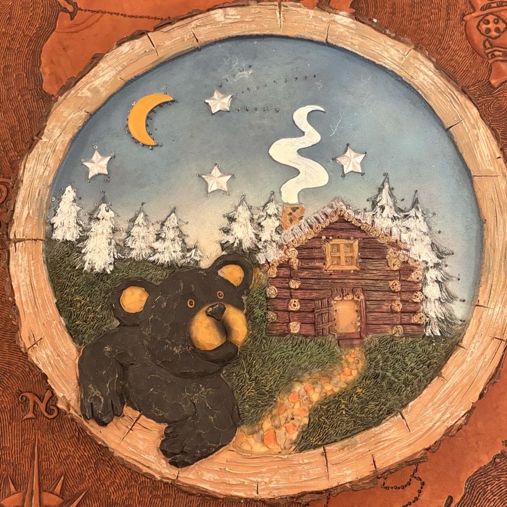 LED Color-Changing Light, Bear & Cabin w/Lighted Stars & Highlights! Wall Art.